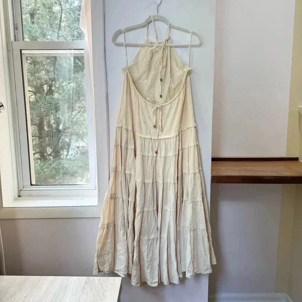 NWT Free People Somewhere Sunny Halter Maxi Dress White Swan Medium